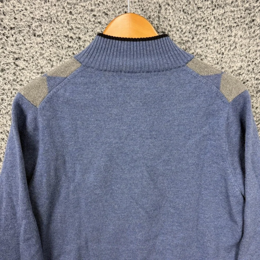 Brooks Brothers Sweater Mens Medium Blue Argyle 1/4 Zip Mock Neck Merino Knit